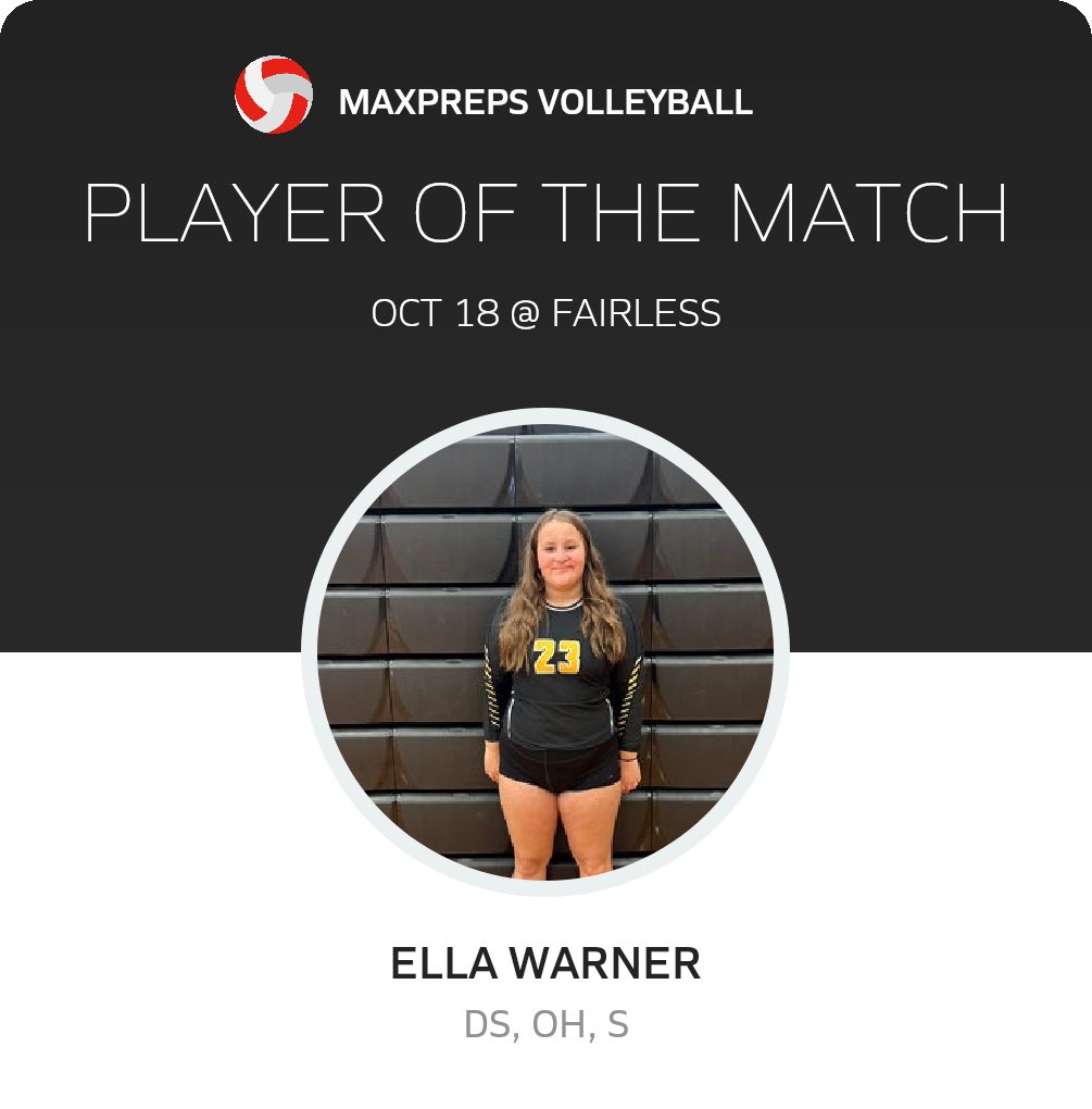 Congrats to #BRVB23 Varsity #POG @Ella_7_W with 15 assists and 15 digs. #ysh