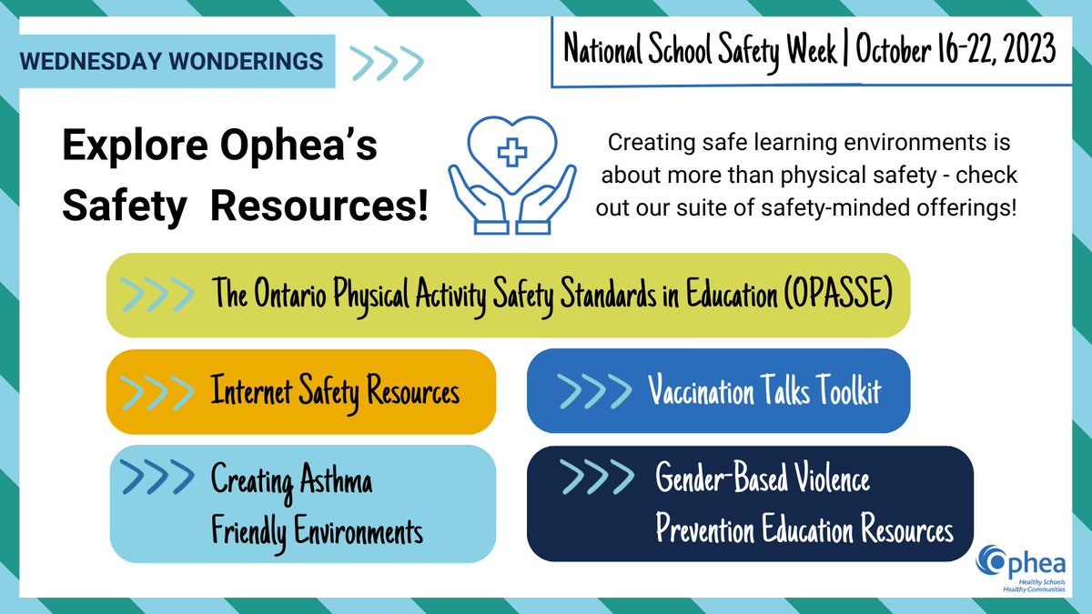 It’s Wednesday (and #NationalSchoolSafetyWeek!), and today, we’re wondering... have you explored Ophea’s Safety resources? Creating safe learning environments is about more than physical safety! Check out our safety-minded offerings today!