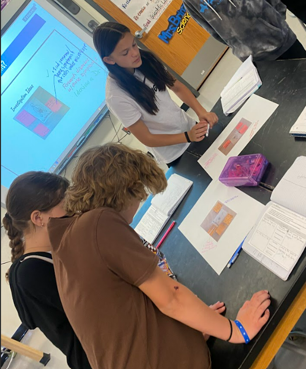 Working through the launch of @OpenSciEd's 7.3 Metabolic Reactions with these goals in mind: 1. Getting Ss to ask better ❓ 2. Setting up the #DQB by focal CCC. 3. Brainstorming how we'll answer ❓ by getting up & targeting investigations to specific ❓ These Ss are working!