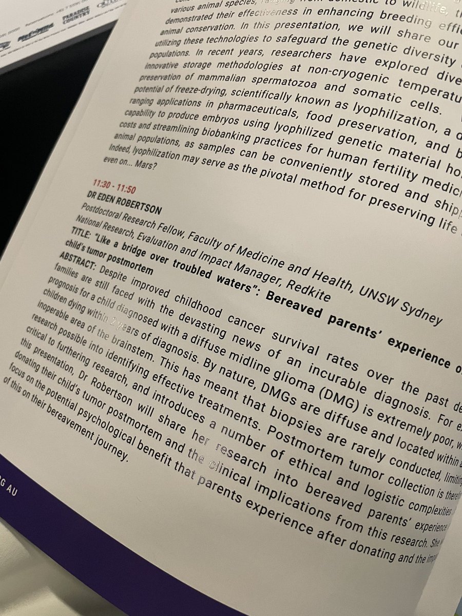 Thx #ABNA2023GoldCoast for inviting me to present on parents’ experiences donating their child’s tumour postmortem. Our study highlights reciprocal altruism - parents chose to donate to help others, and this also helped them in bereavement. doi.org/10.1093/noajnl… <a href="/CEwakefield/">Claire Wakefield PhD 🎗️</a>