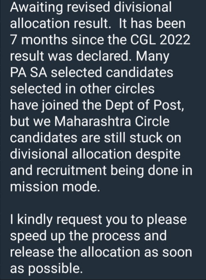 ShivamY4415's tweet photo. #Release_maharashtra_division_allocation
@IndiaPostOffice 
@cpmgmaharashtra
@AshwiniVaishnaw 
@DoPTGoI https://t.co/U1p2UzXhS3