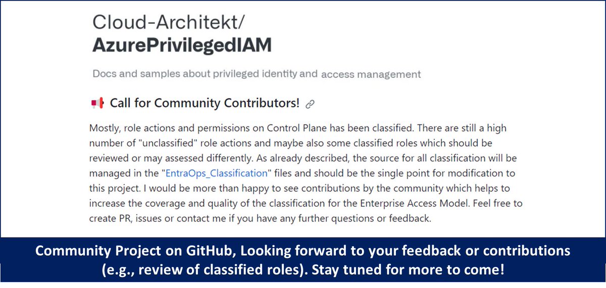 Thomas_Live's tweet image. I&apos;ve published a first draft of my classification model for #EntraID roles and #MicrosoftGraph permissions to identify Control Plane / #Tier0 privileges. The classification files are available on GitHub and includes also KQL samples and scripts: github.com/Cloud-Architek… (1/2)