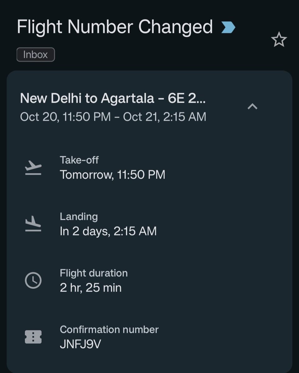 oftheshelf's tweet photo. @IndiGo6E I received this mail today morning, the real time of departure is 11.50 am in the ticket. Pls update at the earliest. #Urgent https://t.co/ykXC1qkong
