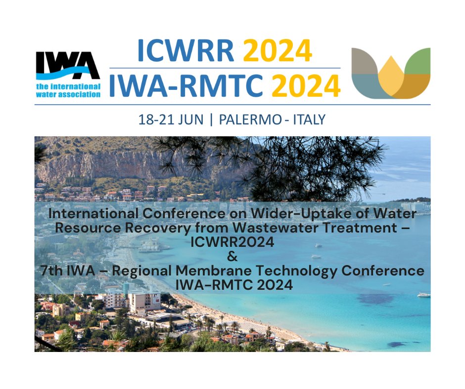 📣 🌈 We kindly 🎉🎉 invite you to the 7th IWA Regional Membrane Technology Conference, IWA-RMTC 2024. 
The  IWA-RMTC 2024 is co-organized with the International  Conference on Wider-Uptake of Water Resource Recovery from Wastewater  Treatment (ICWRR2024). icwrr2024.org