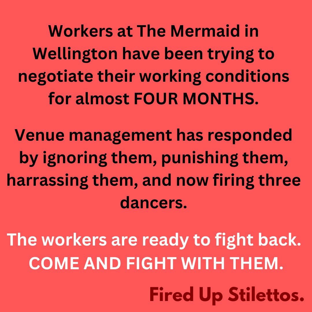 Firedupstiletto's tweet photo. Join us on Saturday! Dancers at The Mermaid Wellington have been trying to improve their working conditions for almost 4 months. The response from the owner was to start firing dancers for standing up for their rights &amp; firing some for not taking their underwear off for free! https://t.co/4W0o7hbk9b