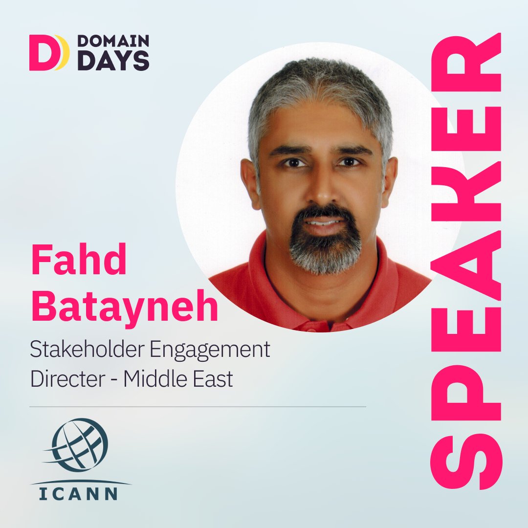 #DomainDaysDubai welcomes Fahd Batayneh of @ICANN.  Get deep insight into #DNSabuse at his session: ICANN’s Multifaceted Approach to Mitigating Domain Name System. #ICANN #Dubai #Domains domaindays.com/#/agenda?day=2…