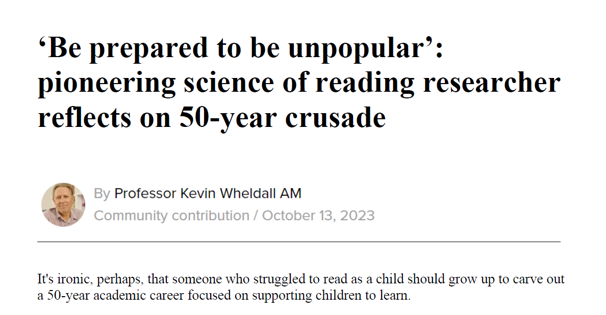 MULTILITmedia's tweet image. Emeritus Professor Kevin Wheldall AM features in Education HQ, with an edited extract from a speech delivered upon receipt of the 2023 Eminent Researcher Award of the Australian Journal of Learning Difficulties. Read more: hubs.la/Q025VxCX0
#LearningDifficulties #MultiLit