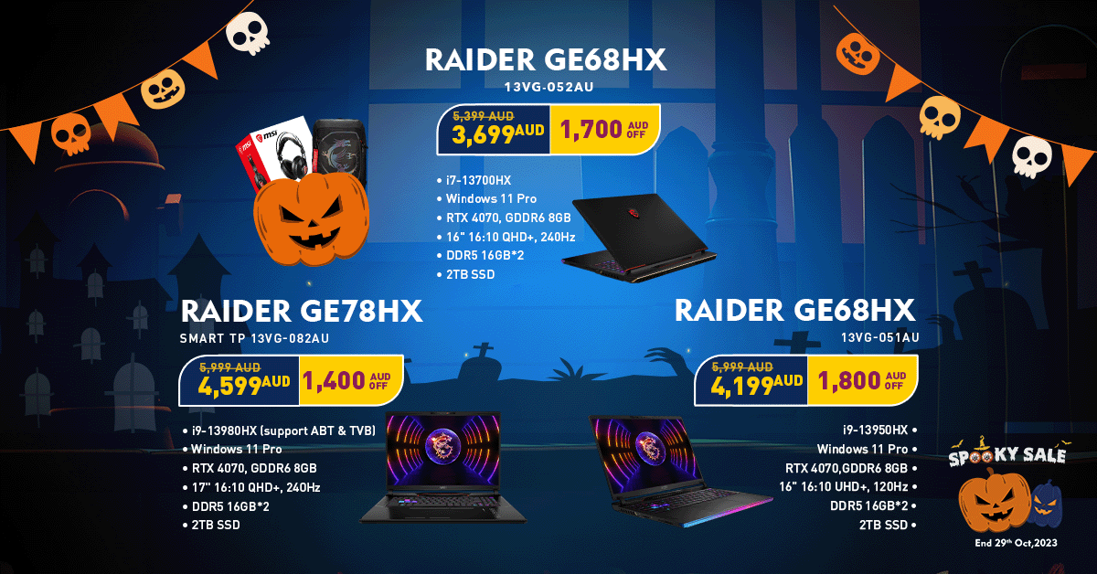 AustraliaMSI's tweet photo. Embrace the eerie excitement of the Halloween season with MSI's spine-tingling Spooky Sale!
๐ฆ๐บ https://t.co/0FtxQ558MY
#MSISpookySale #TechTreats #HalloweenSavings #MSIGAMING #msiNO1ingaming #iamagamer @IntelANZ @NvidiaANZ #trickortreat https://t.co/3YKj8o3p53
