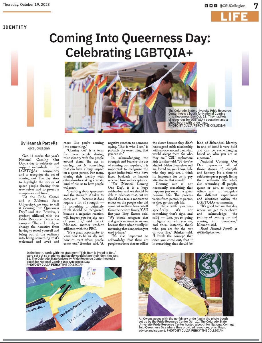 IN THIS WEEK'S PRINT: Fort Collins, CSU communities react to Israel-Hamas war, Coming Into Queerness Day, microbe painting, UNLV football preview, sex ed column, breast cancer awareness, 'Taylor Swift: The Eras Tour' movie review and MORE

collegian.com