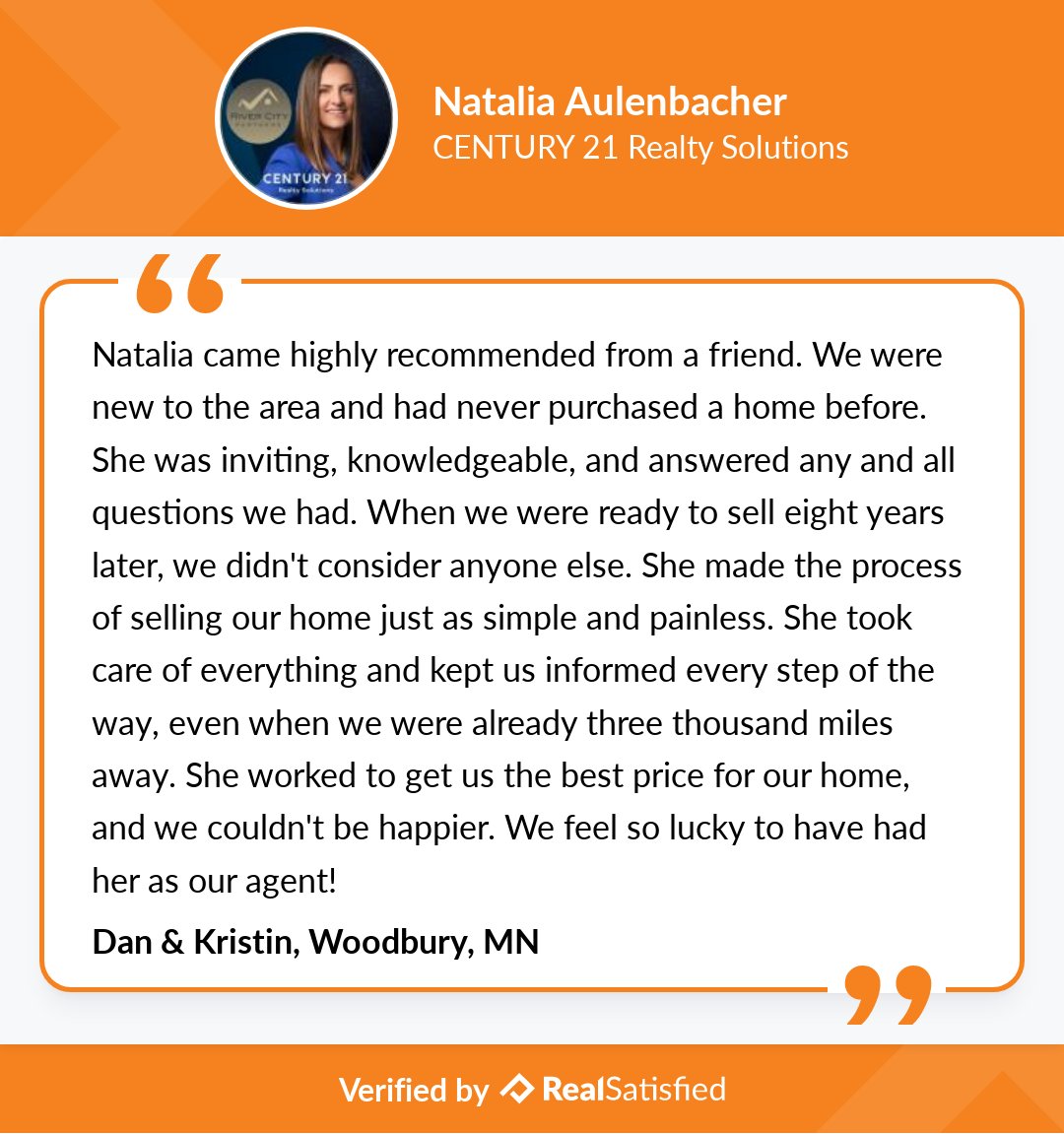 NAinRealEstate's tweet photo. Dan &amp; Kristin, your trust and your very nice testimonial mean the world to me. Thank you! 🙏🌟 https://t.co/tRfEOpbbTF via @realsatisfied https://t.co/VijCITR767