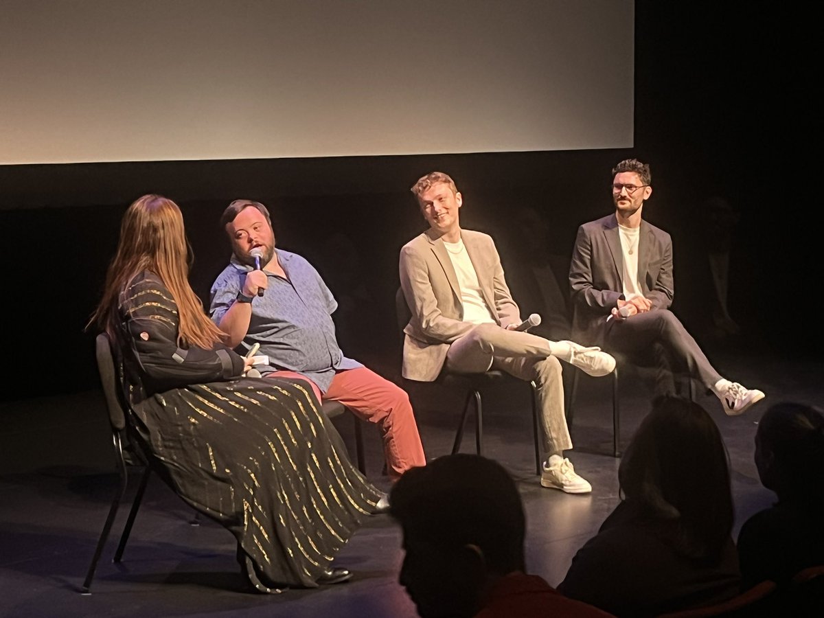 Actor James Martin and writers/directors @RossJWhite and @tom_berkeley are joined tonight on the IAC stage by moderator Maedhbh McCullagh for a talkback after a sold out screening of the Oscar winning short film @AnIrishGoodbye_ .