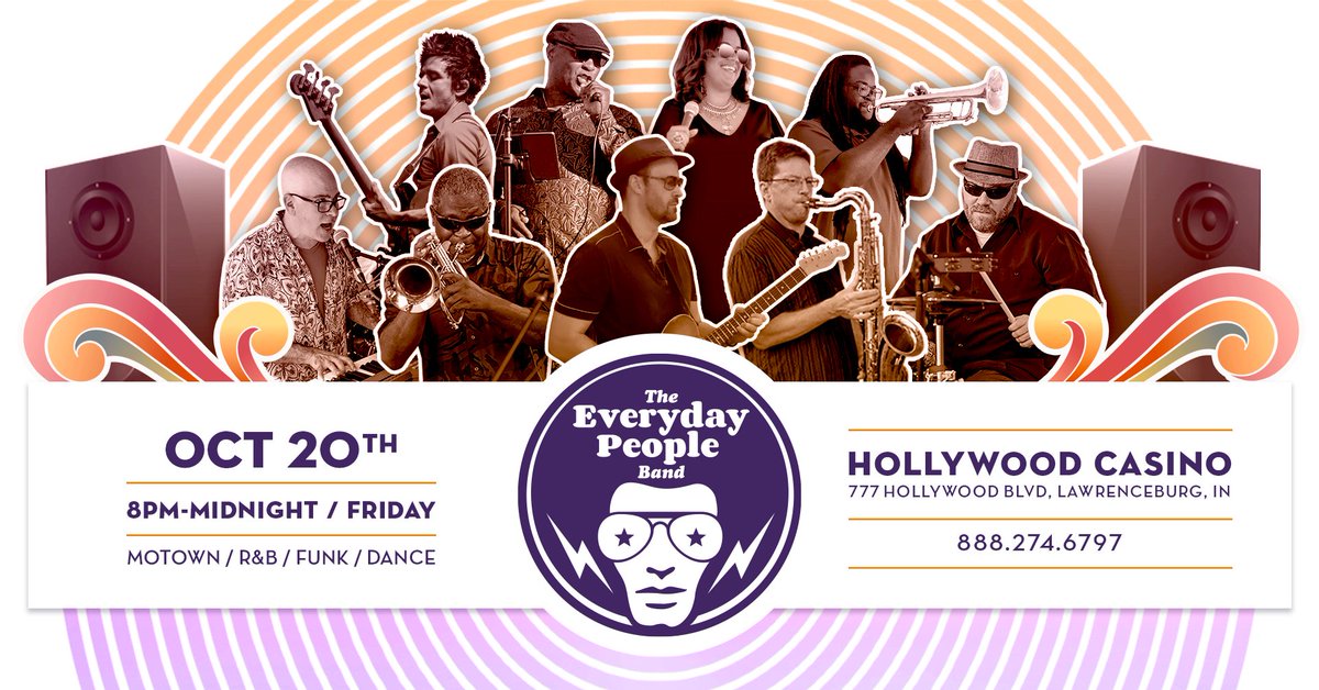 Friday: at <a href="/HollywoodIND/">Hollywood Casino LWB</a> Bring friends, dancing shoes, &amp; your good luck!
#anniversarycelebration #bandforhire #barmitzvah #batmitzvah #corporateevents #danceband #discomusic #funkmusic #livemusic #partyband #SpecialEvents #theeverydaypeopleband #touringband #weddingband #casino