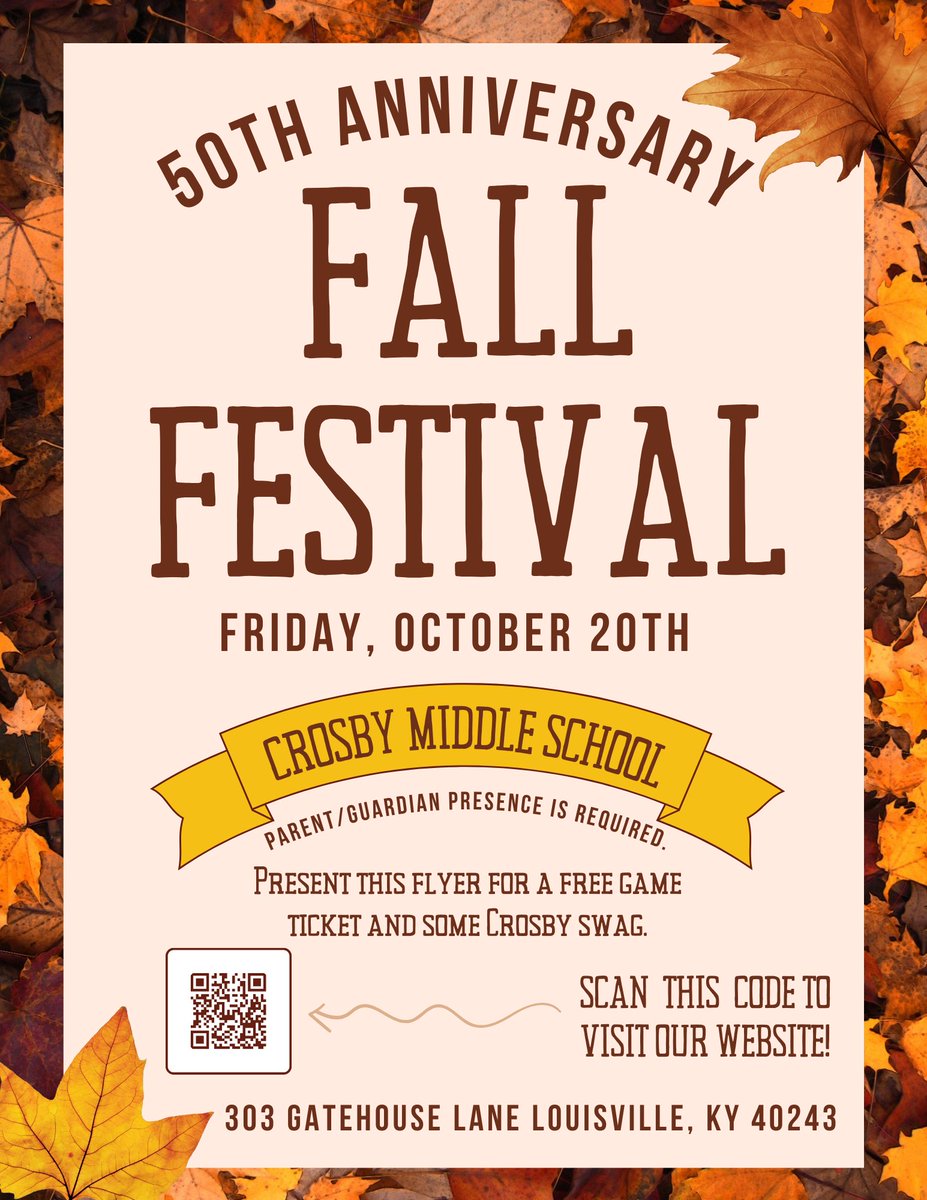 Looking forward to celebrating @CrosbyMiddle 50th anniversary this Friday at the annual Fall Festival! Come on out and enjoy student and faculty designed carnival games and booths along with some good eats! #ThePlaceToBe #50years