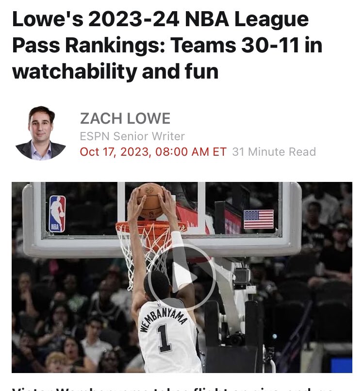 Lowe's 2023-24 NBA League Pass Rankings -- Teams 30-11 in