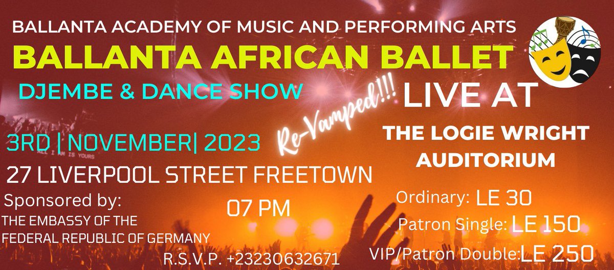 @sierraeyesalone New date for this show is November 3rd! #djembe #dance #SaloneTwitter #SaloneX #Ballanta #AfricanBallet