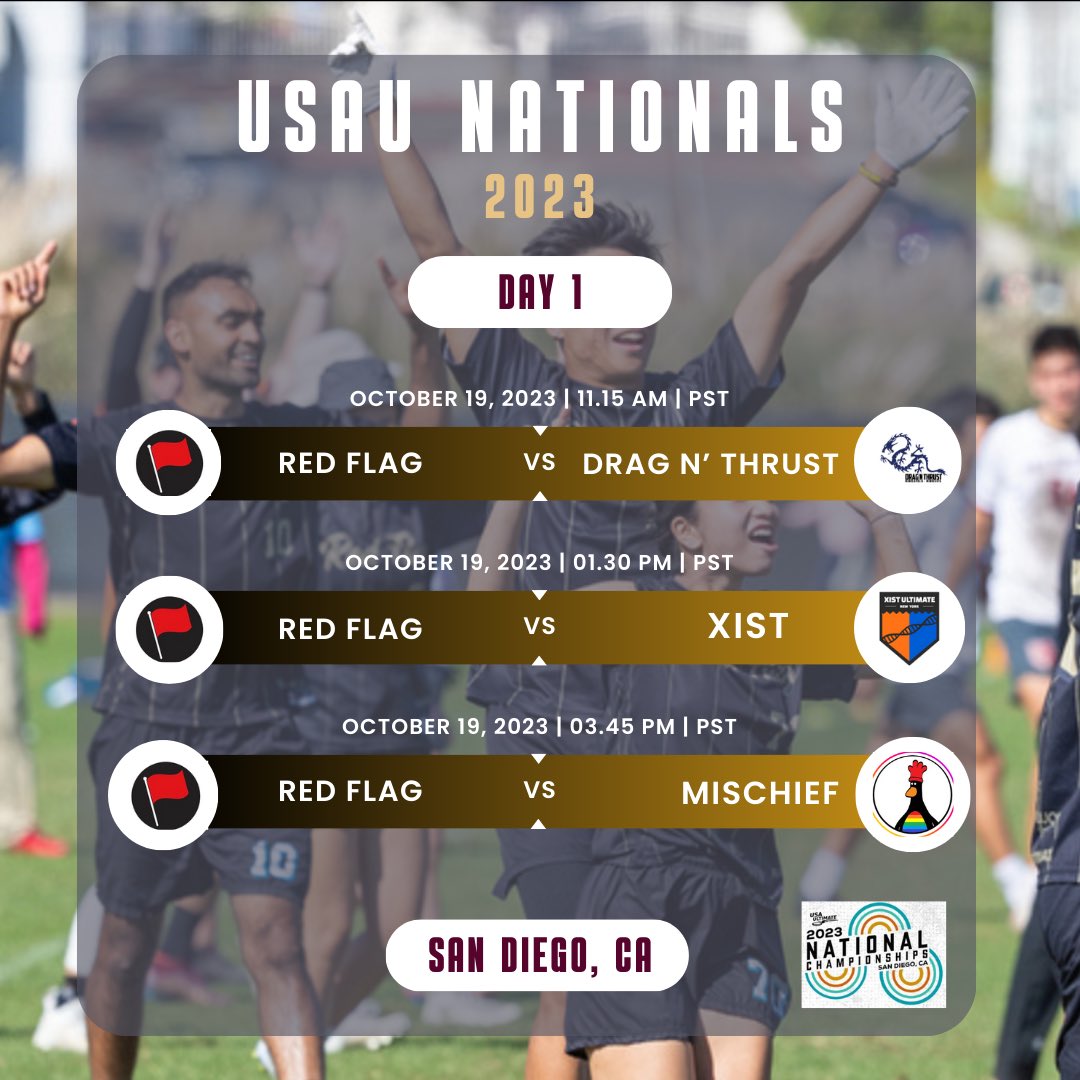 NATIONALS 2023 DAY 1 SCHEDULE:

Red Flag is back to the show. Here is the day one schedule!

Get ready for an intense week and stay updated through our stories.

#beready #bleedred #onetime