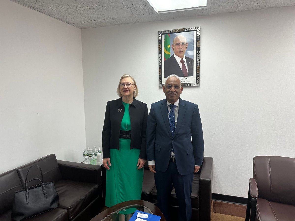 Meeting yesterday with <a href="/ElizabethSpehar/">Elizabeth Spehar</a>,ASG in charge of PBSO in DPPA, Ambassador Med Laghdaf reiterated Mauritania’s full support to the UN efforts aiming to build and sustain peace.
Ms.Spehar’s upcoming visit to Mauritania was discussed among other topics.