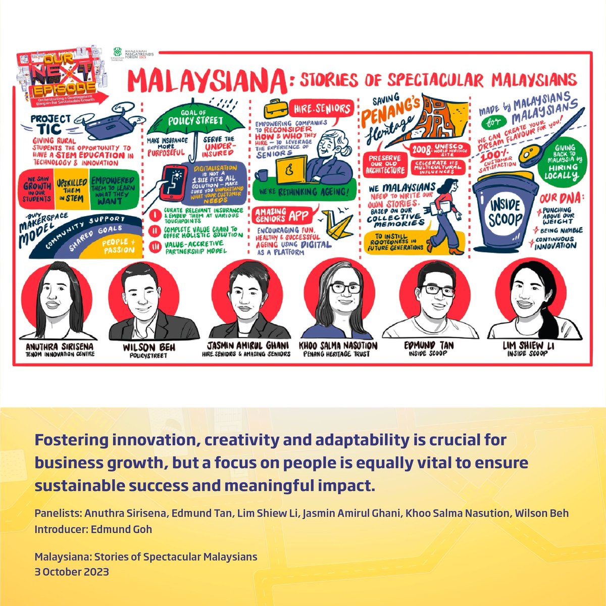 We're pleased to share the KMF2023 Doodle Summaries - check out kmf.com.my to download all doodle summaries as well as watch the KMF2023 sessions. 

#KMF2023 #SustainableGrowth #DevelopmentBargain #khazanahmegatrendsforum