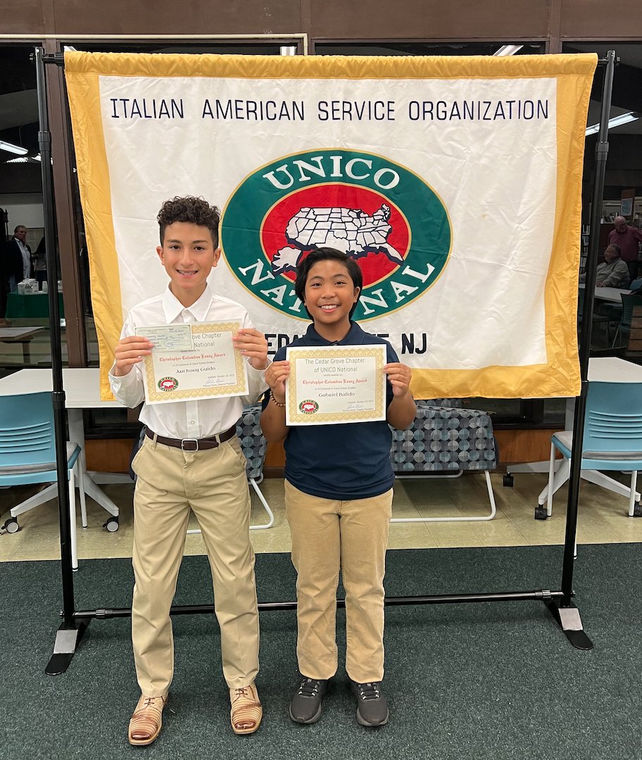 SCSschoolnj's tweet photo. Congratulations to Anthony G. and Gabriel B. for being the award recipients of UNICO's Christopher Columbus Essay! Their essays will be displayed at the Cedar Grove Library all month. 

#SCSSTRONG #SCSnj #weareSCS #scsnj20232024 #GOSAINTS #cedargrovenj https://t.co/7k7mgObdj9