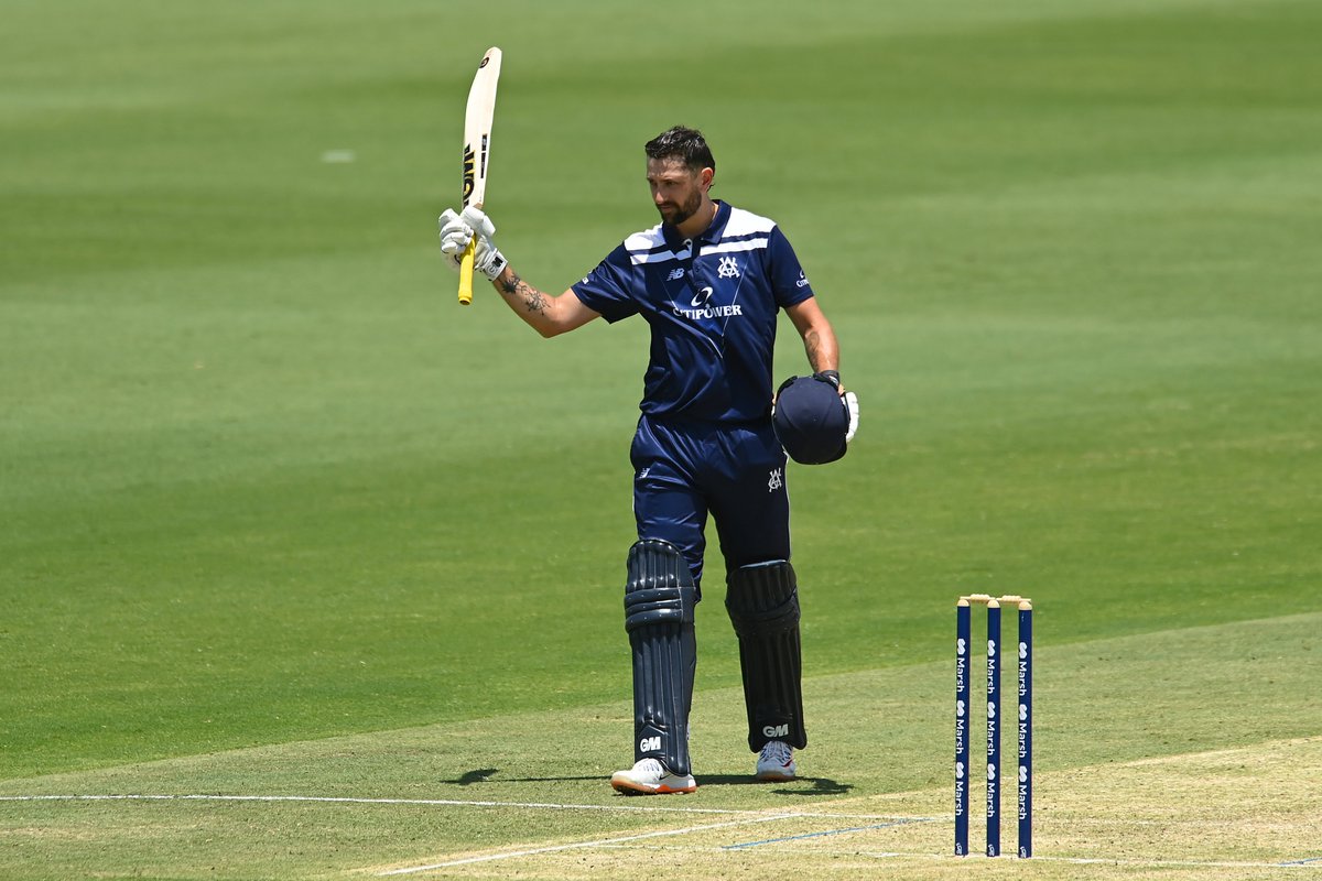 VicStateCricket's tweet photo. One of the great #MarshCup knocks comes to an end.

An unbelievable 134 from Matt Short in Mackay 💙

#vicsdoitbetter https://t.co/xZK0lI6zee