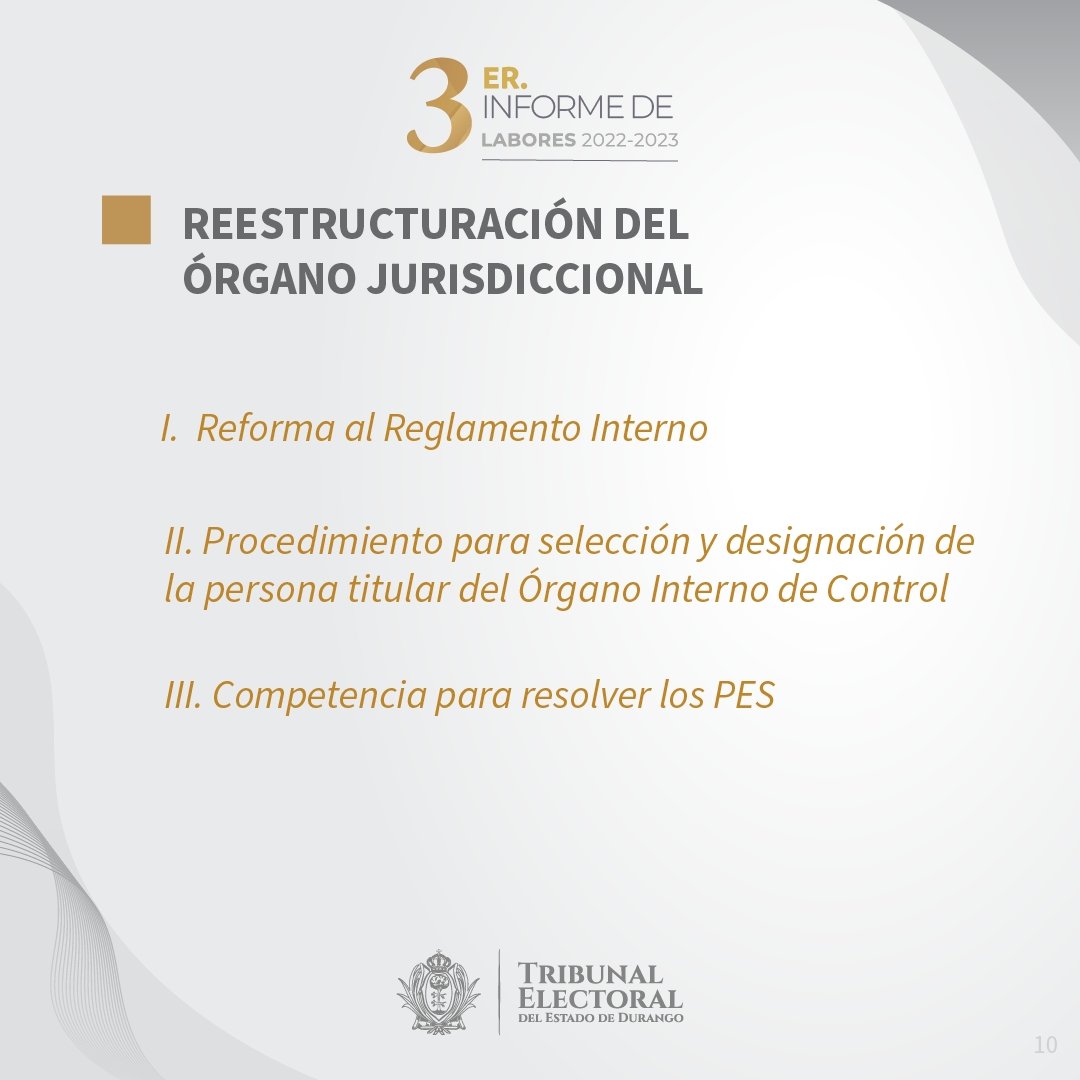 TElectoral_Dgo's tweet photo. #3InformeTEED | Ante la imperiosa necesidad de adecuar la normativa interna con las disposiciones constitucionales y legales de la materia, así como eficientar y optimizar el trabajo jurisdiccional y administrativo, se consideró una reestructuración del órgano jurisdiccional🧵 https://t.co/aZcnJK3Zzd