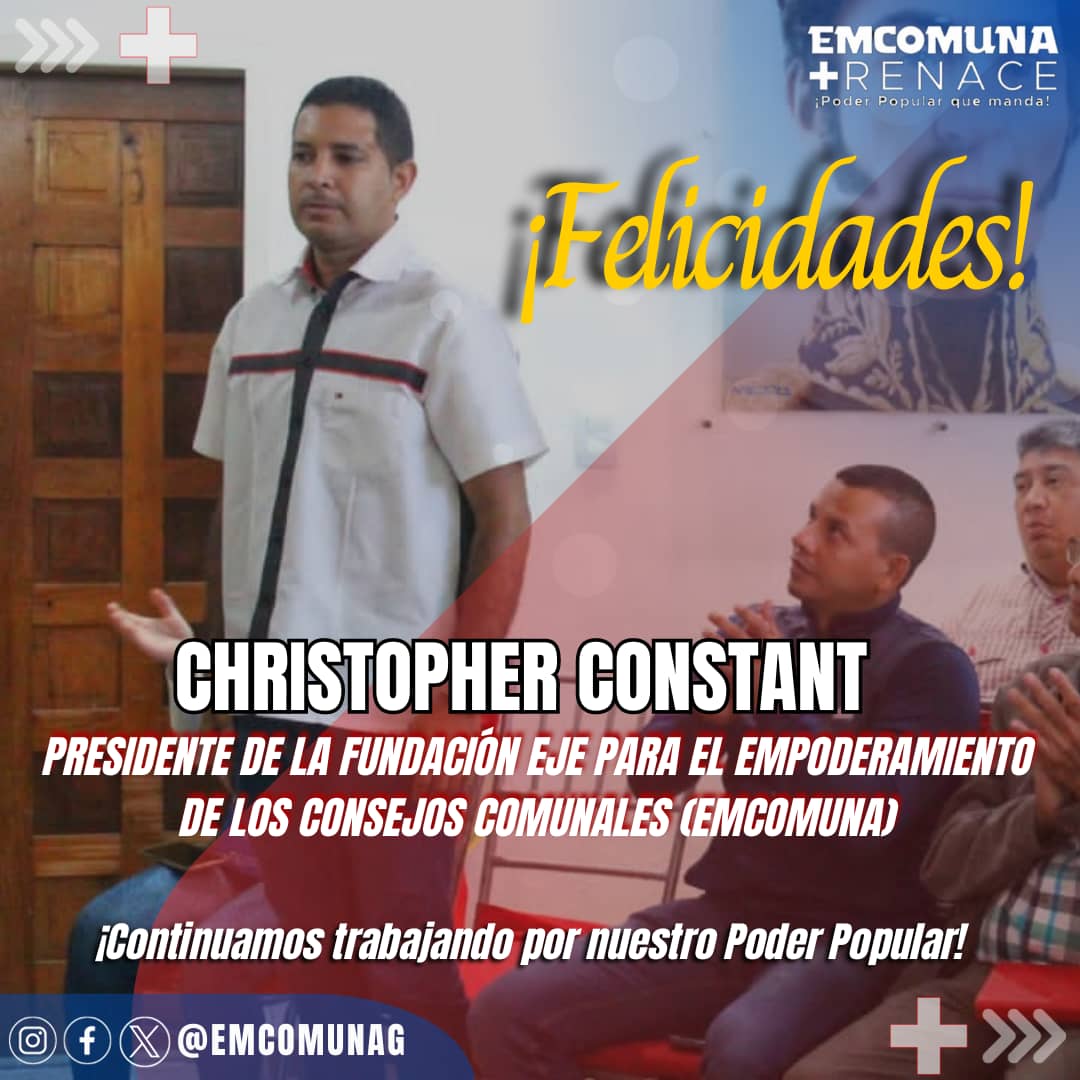 La gran familia de #Emcomuna felicita al camarada y nuevo Pdte. De Emcomuna Christopher Constant por su designación en este nuevo compromiso con el pueblo guariqueño y sus 15 municipios, estamos seguros de que Seguiremos construyendo el legado del Cmdte. Chávez ¡Las comunas!