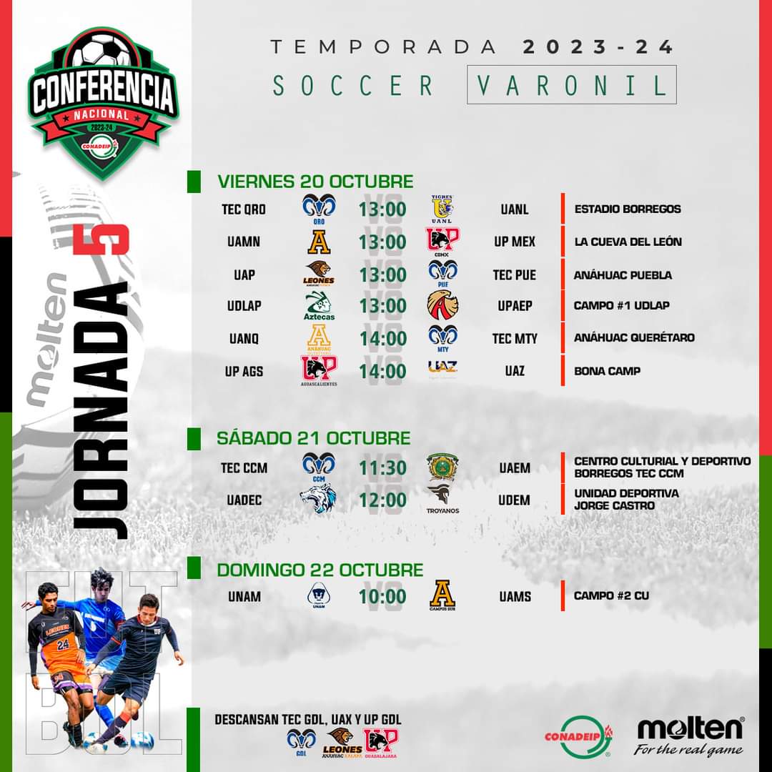 CONADEIPmx's tweet image. ⚽️ || Calendario de juegos para este fin de semana en la Conferencia Nacional de Fútbol Soccer Temporada 2023/24.

#FútbolCONADEIP #CONADEIP