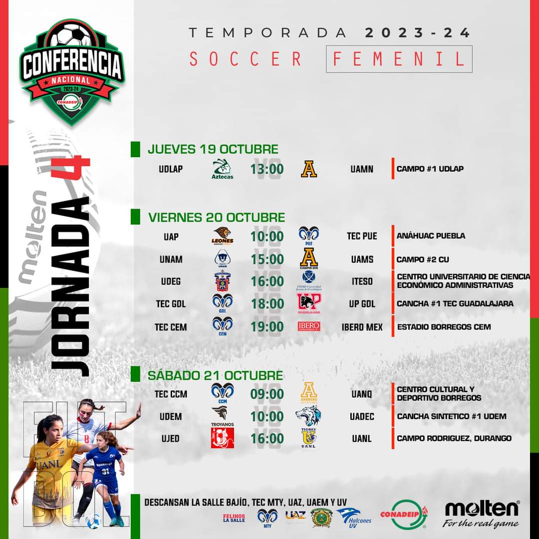 CONADEIPmx's tweet image. ⚽️ || Calendario de juegos para este fin de semana en la Conferencia Nacional de Fútbol Soccer Temporada 2023/24.

#FútbolCONADEIP #CONADEIP