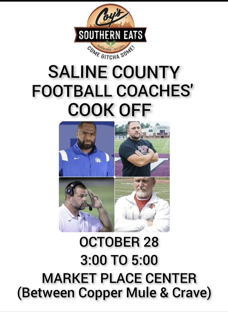 steaks4you2's tweet photo. 📢HEY SALINE COUNTY! Come cheer on your coach as they try and win you all a big tail gate party by Coy's Southern Eats! Which coach can cook the best Coy's steak! 🥩DJ DAT-MAN! Guest judges! Games, prizes, food! FREE ADMISSION. https://t.co/Q2w9gFYKRm