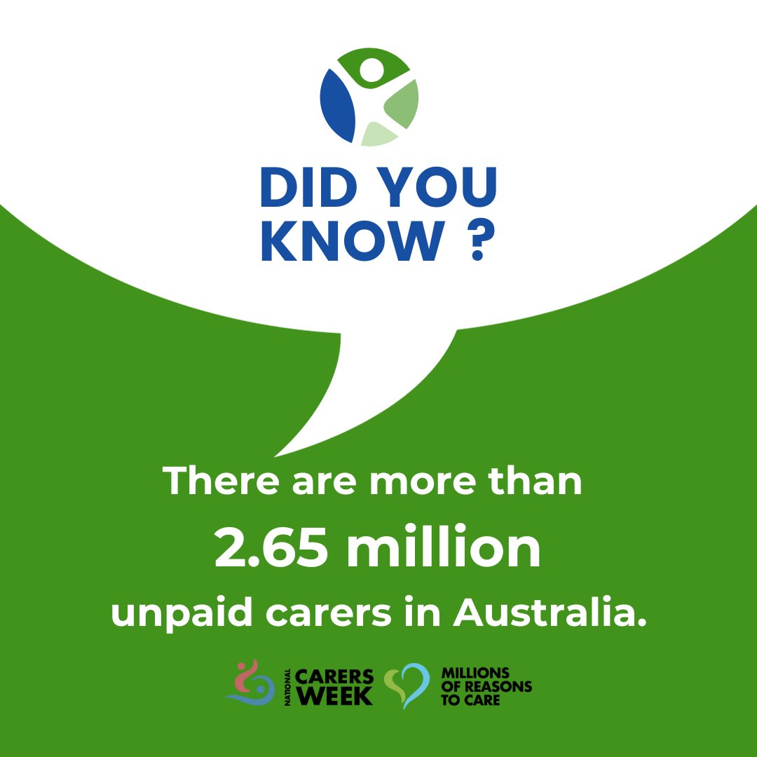 There are more than 2.65 million unpaid carers in Australia, which is over 1 in 10. These people are an important part of Australia’s health system and are the foundation of our aged, disability, palliative and community care systems. Carers need care too! #NationalCarersWeek