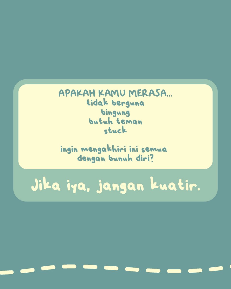 MilusStudio's tweet photo. Untuk kamu yang merasa hidup ini sudah tiada jalan, kamu tidak sendiri.

segera hubungi keluarga atau pihak profesional jika timbul perasaan bunuh diri:
https://t.co/c3UL1dm0AB https://t.co/PEvIf6KImN
