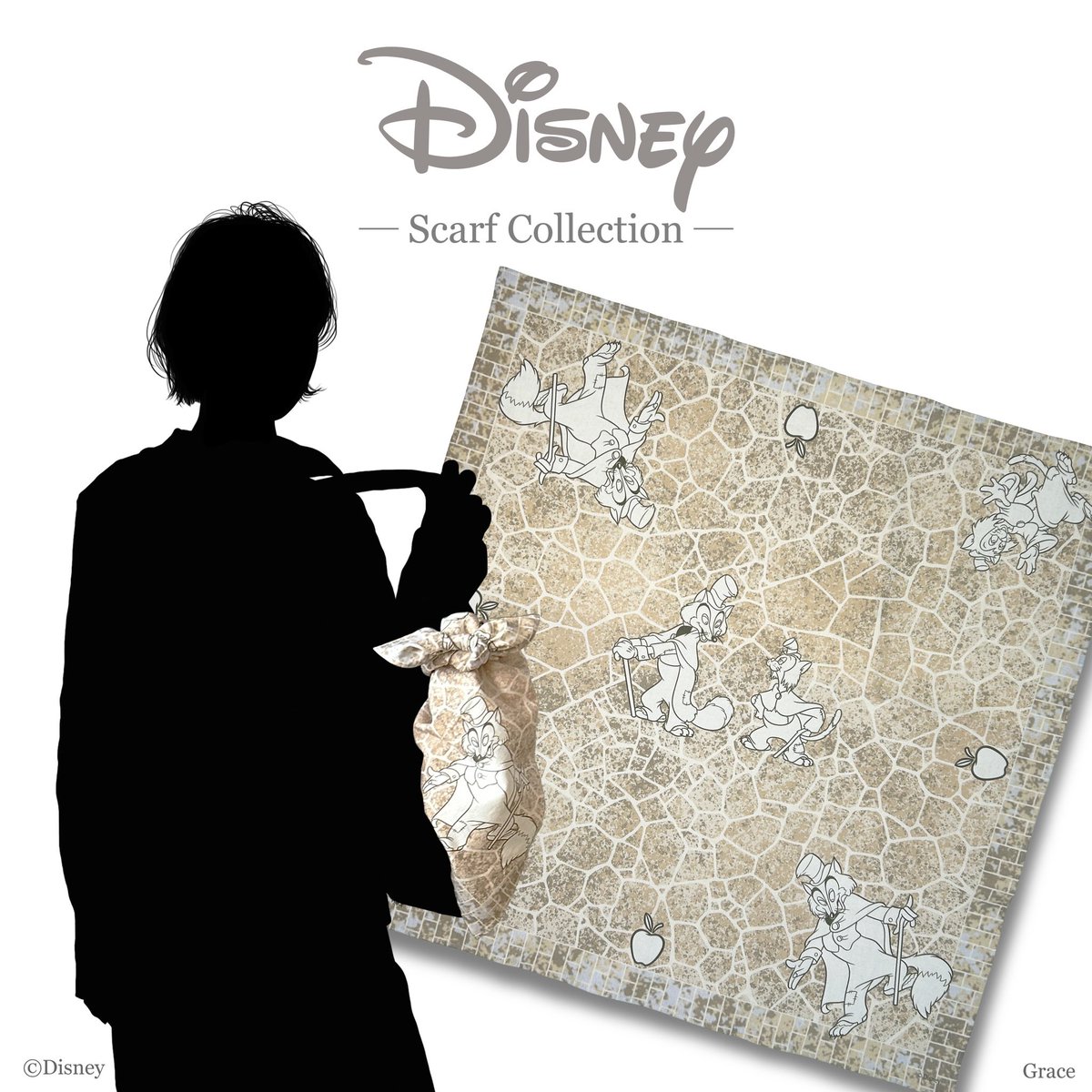 【<Disney>Scarf】
-Foulfellow&Gideon-

『ピノキオ』のファウルフェローとギデオンがレイアウトされたスカーフ❗️
石畳の道とレンガの壁をイメージした背景とセピアなカラーで、まるでレトロアニメーションを覗いているよう🎵

#ディズニー #Disney #ピノキオ #ファウルフェロー #ギデオン 
