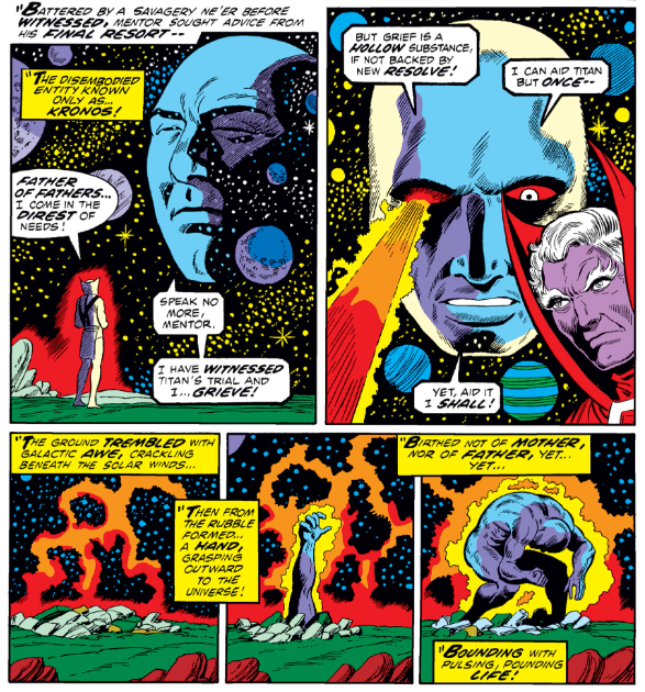 MarvelADay's tweet photo. #MarvelADay #IM55 Here’s Drax’s origin: he was created by Kronos* at Mentor’s request. His only purpose: destroy Thanos!
*Another first appearance. - JRW https://t.co/O0kjP6Qm1H