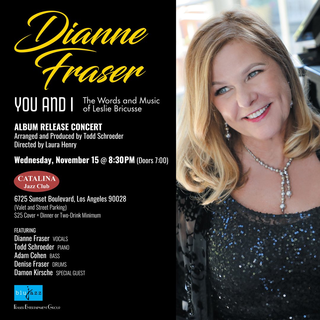 CatJazzClub's tweet photo. #ItsHappening 🎶 Blujazz Records presents acclaimed singer DIANNE FRASER marking the release of her debut album entitled "YOU AND I". Only at @CatJazzClub, #Hollywood.

Live! 🎟 Wed, Nov 15th at 8:30pm. Dinner begins at 7:00pm.

Get Your Tickets! https://t.co/vP0MX8rrWe https://t.co/vWRGSt1QKH