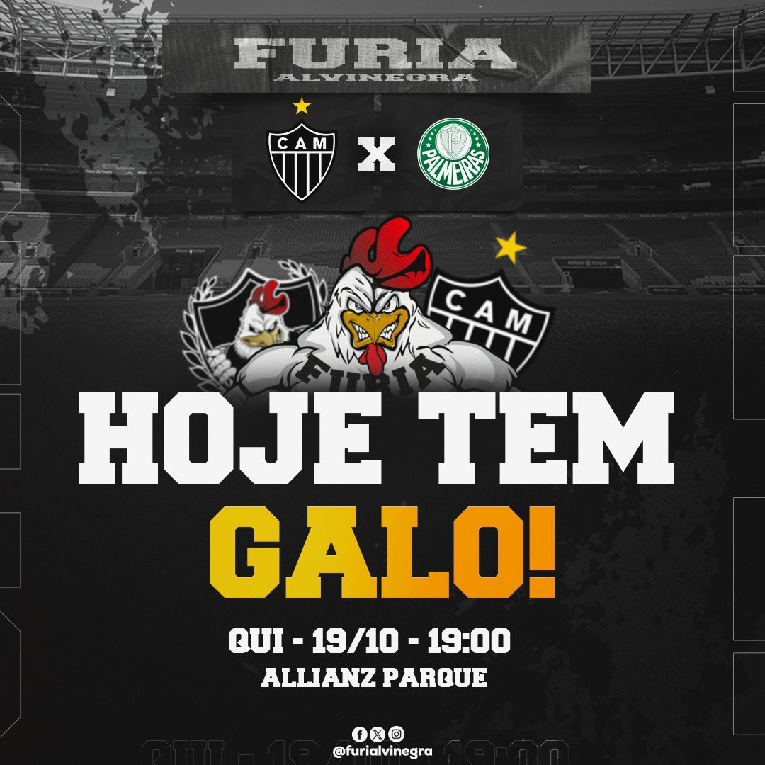 HOJE TEM GAAAAALOOOOOOO!🏴

Após a Data Fifa, o Galo entra em campo contra a equipe do Palmeiras em busca dos 3 pontos.

Pra cima deles, Galo! 🏴

#AtitudeCompromissoRespeito