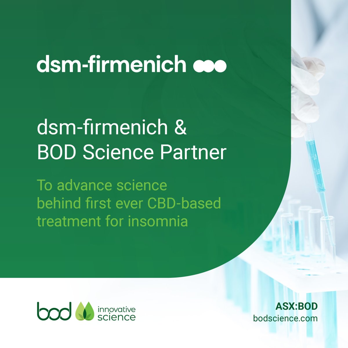 $BOD &amp; <a href="/dsmfirmenich/">dsm-firmenich</a> are proud to announce a strategic partnership.

The dsm-firmenich &amp; #BOD partnership is a significant milestone in the field of cannabinoid R&amp;D &amp; a step forward as companies strive to bring a #CBD product to market in the region. bit.ly/3M67D5Q

#ASX