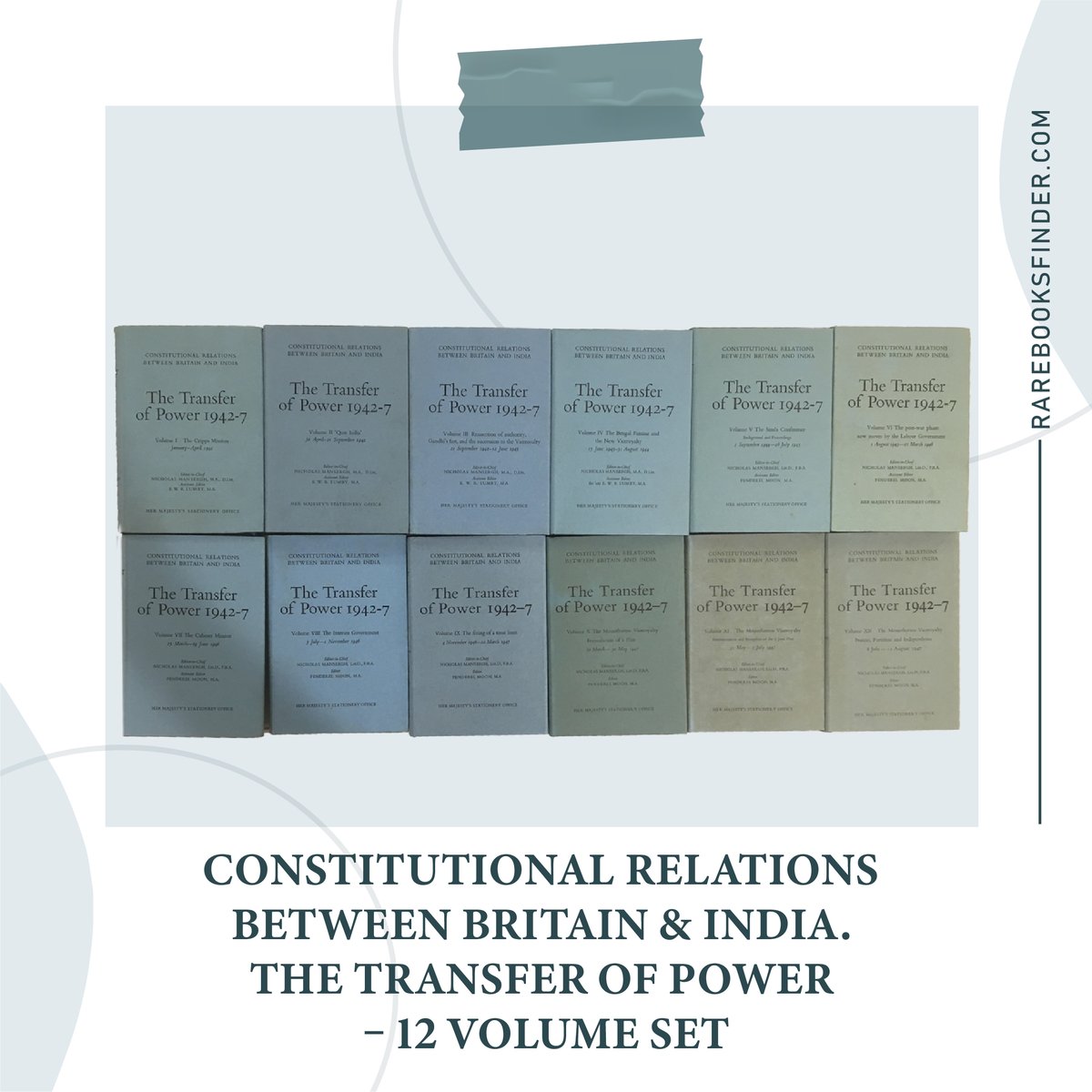 FinderRare's tweet photo. "Constitutional Relations Between Britain &amp; India - The Transfer of Power" by Nicholas Mansergh Penderel Moon. This 12-volume set, published by HMSO in 1983
#rarebooksfinder #BookRecommendation #HistoryBooks #BritishIndia #TransferOfPower #NicholasManserghPenderelMoon https://t.co/5qltscvx2j