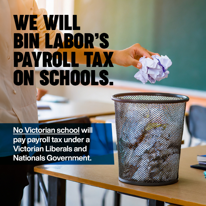 ❗️BREAKING❗️ ✅Today we committed removing payroll tax on schools. Under a Liberals and Nationals Government no school, public or private, will pay payroll tax.​ This is a commonsense policy that will ease the cost of living burden on families while supporting VIC schools