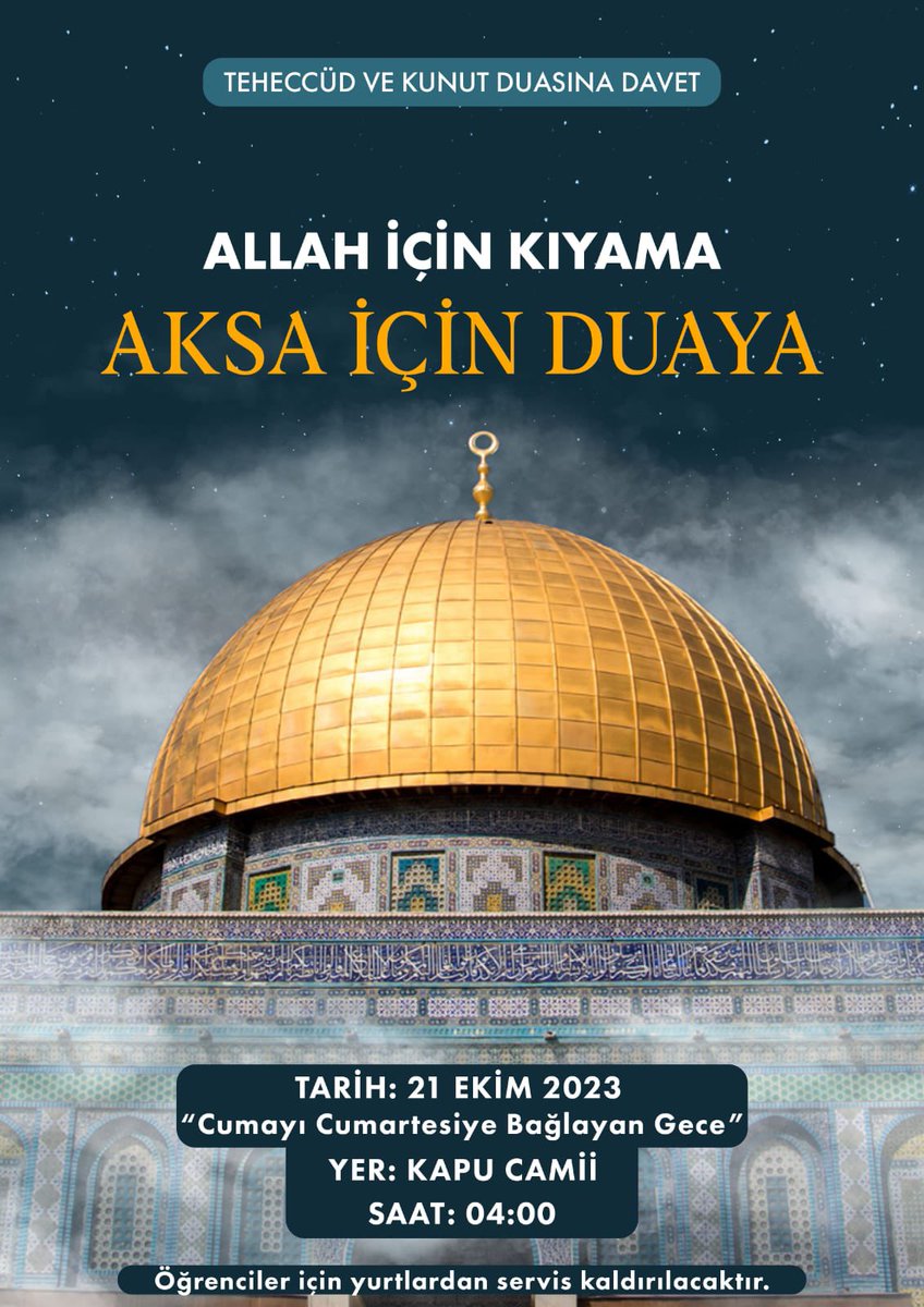 Cumayı Cumartesiye bağlayan gece Konya Kapu Camii’nde gece 04:00’te namazda buluşalım.