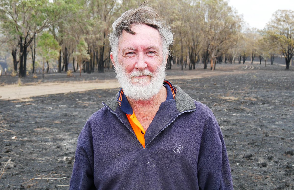 Temagog residents Chris Gill and Michael Bryant were up all night on Tuesday trying to protect their properties from the fire. Their houses were saved but the land around them is completely scorched. @abcnews