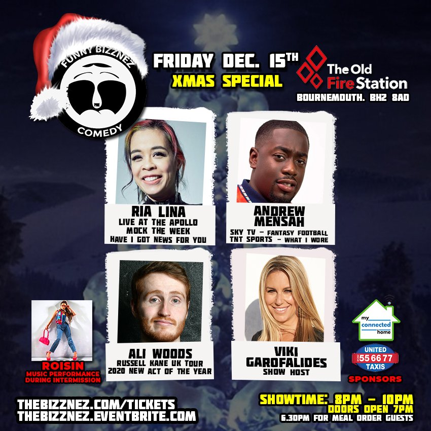TheBizznez's tweet photo. @funnybizznez 🌲 Xmas Laughs Mini-Tour!

😂 Friday Dec. 15: 
Funny Bizznez Comedy, #Bournemouth Xmas Special

🤣 Saturday Dec. 16:
Funny Bizznez Comedy, #Birmingham Xmas Special

🎟️ https://t.co/n2VCbJ5KuK

☃️

#comedy #xmas
#bournemouth #birmingham #tour #christmas https://t.co/uE38nESqwx
