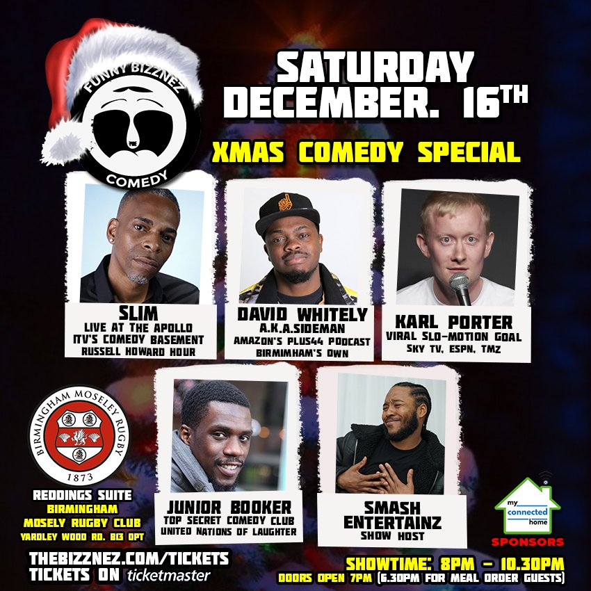 TheBizznez's tweet photo. @funnybizznez 🌲 Xmas Laughs Mini-Tour!

😂 Friday Dec. 15: 
Funny Bizznez Comedy, #Bournemouth Xmas Special

🤣 Saturday Dec. 16:
Funny Bizznez Comedy, #Birmingham Xmas Special

🎟️ https://t.co/n2VCbJ5KuK

☃️

#comedy #xmas
#bournemouth #birmingham #tour #christmas https://t.co/uE38nESqwx