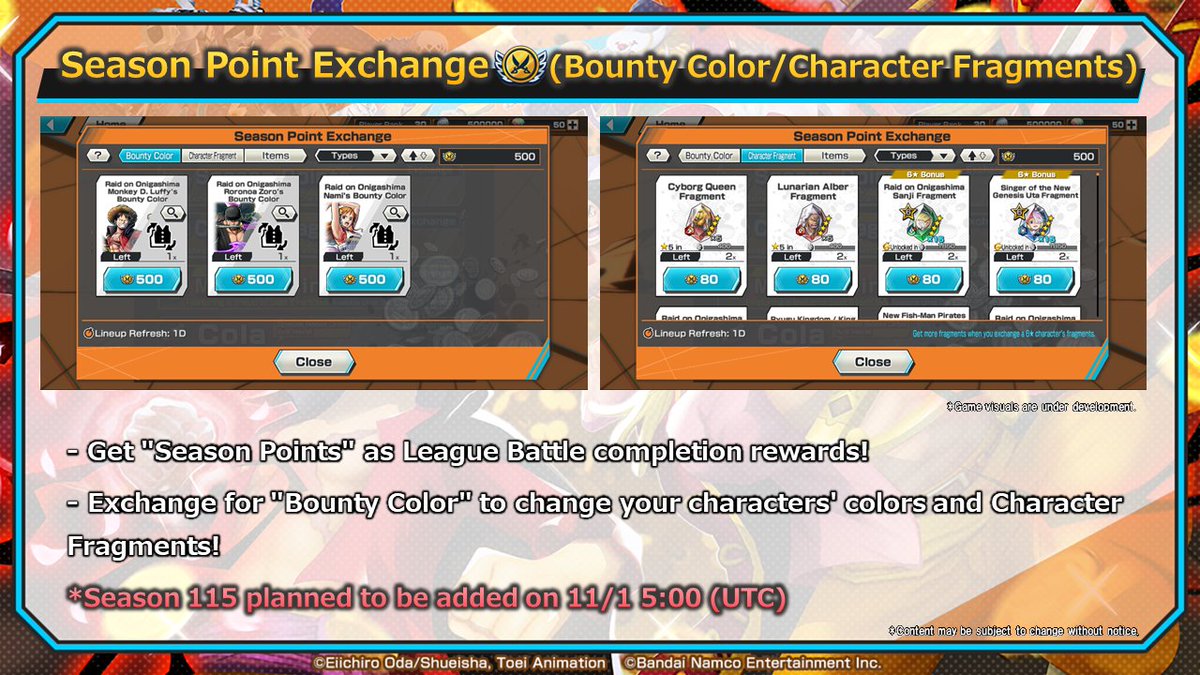 ONE PIECE Bounty Rush on X: Increased League Battle Season Rewards! In  celebration of reaching Season 100, we are increasing Season Rewards! You  can get a lot more of items like Rainbow