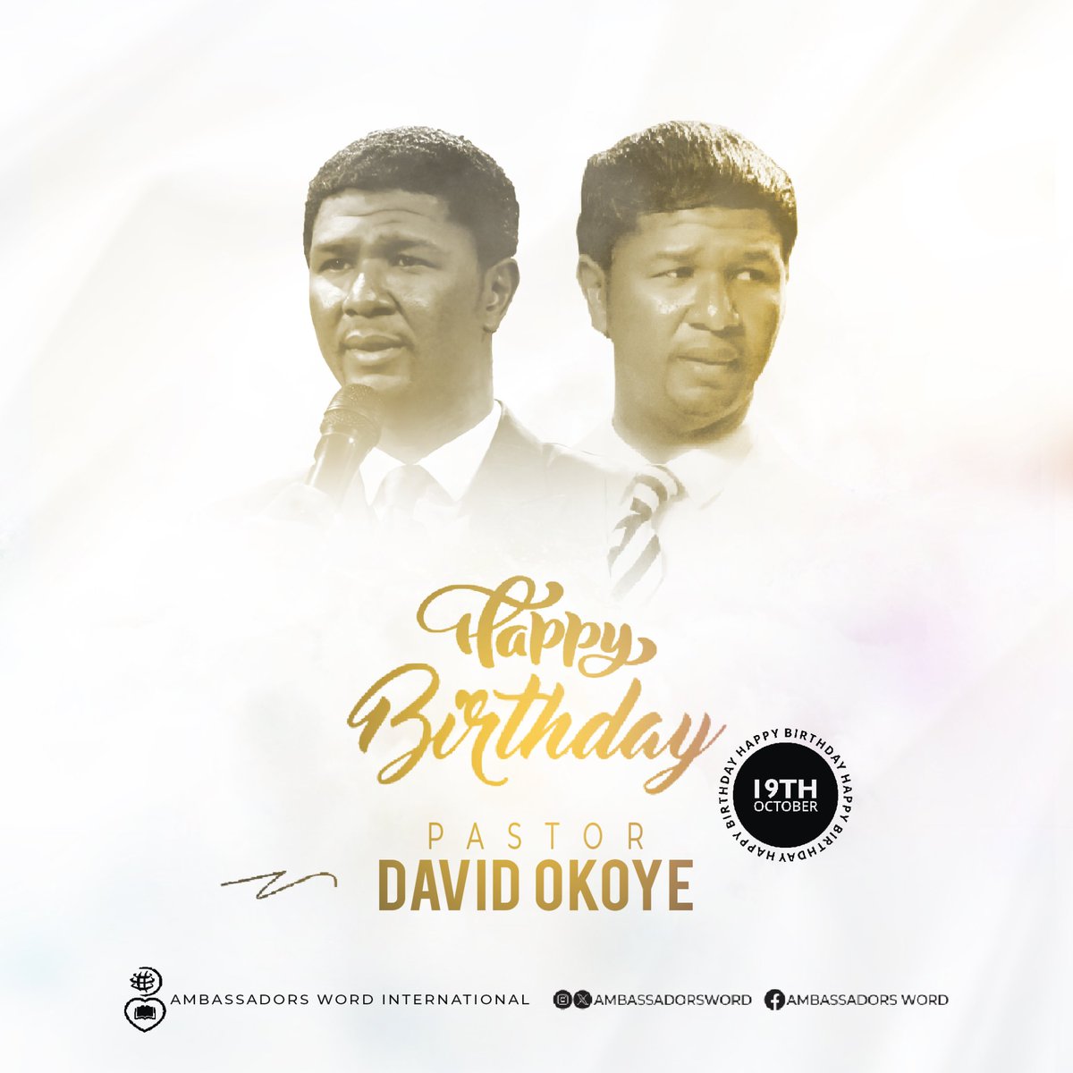 Happy Birthday to the Pastor and President of Ambassadors Word International, Pastor David Okoye. ❤️

#PastorDavidOkoye #PDfied #HappyBirthdayPD #October19th #TouchDay #AmbassadorsWord #AWPH