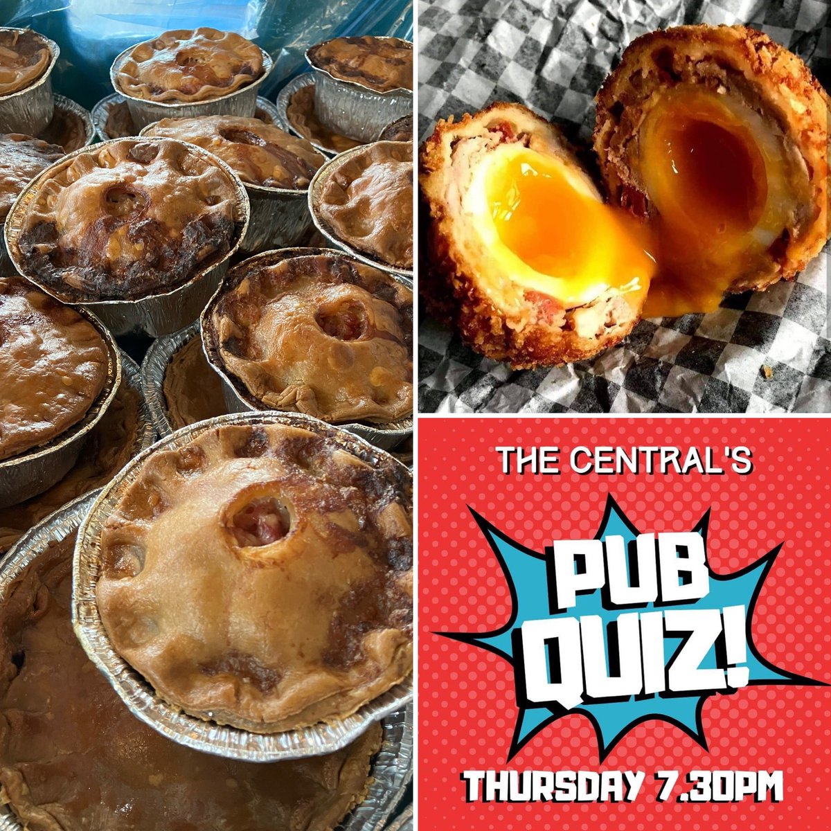 Thursday again which means it’s our quiz tonight at 7.30pm up in our gig room - max team of 6 and £1 player!

Fresh pork pies of varying (two) sizes and scotch eggs of various (four) “flavours” have been collected from @blocknbottle and @theyolker_ 

Have a great day! 😘