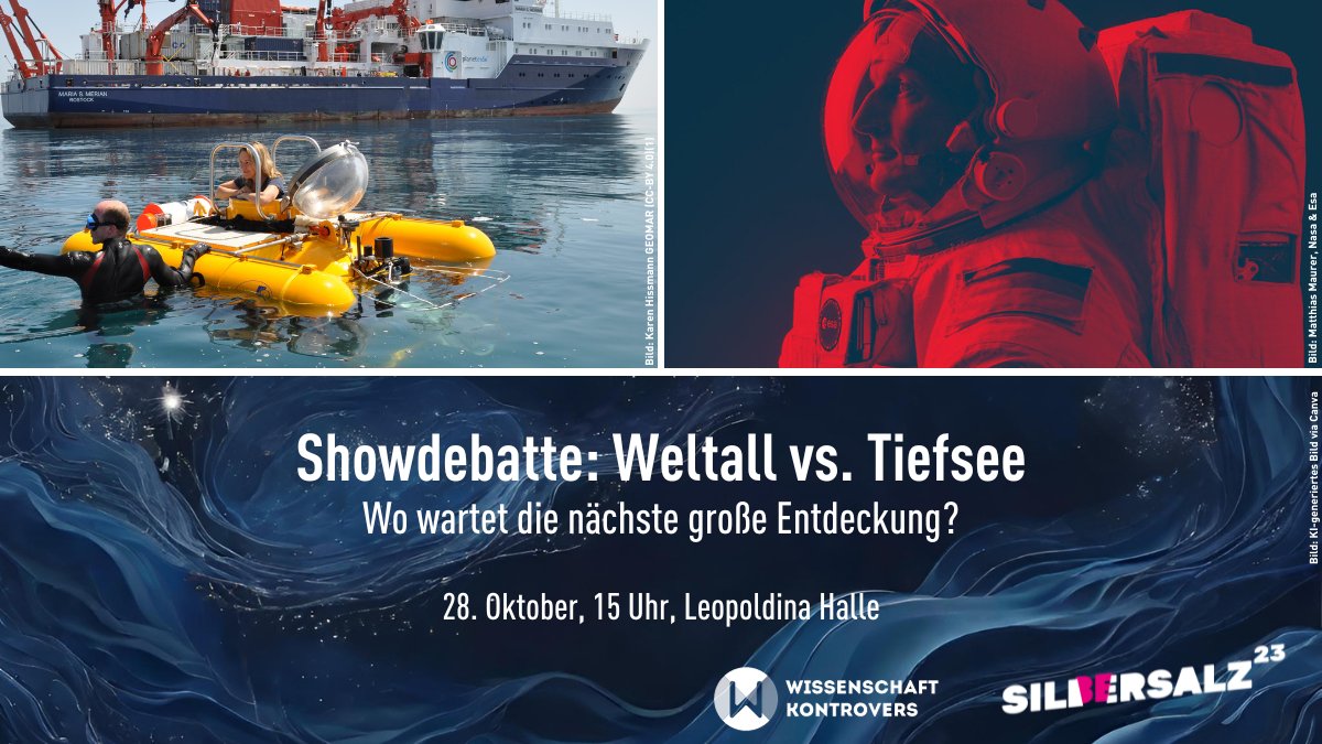 Weltall vs. Tiefsee: Wo wartet die nächste große Entdeckung? 🚀🚢 Darüber diskutieren bei #WissenschaftKontrovers auf dem @silbersalzhalle u.a. <a href="/astro_matthias/">Matthias Maurer</a> und Antje Boetius <a href="/AWI_de/">AWI Medien</a>. Am 28.10. um 15 Uhr <a href="/Leopoldina/">Nationale Akademie der Wissenschaften Leopoldina</a>. Infos &amp; kostenfreie Anmeldung: eveeno.com/358709204
