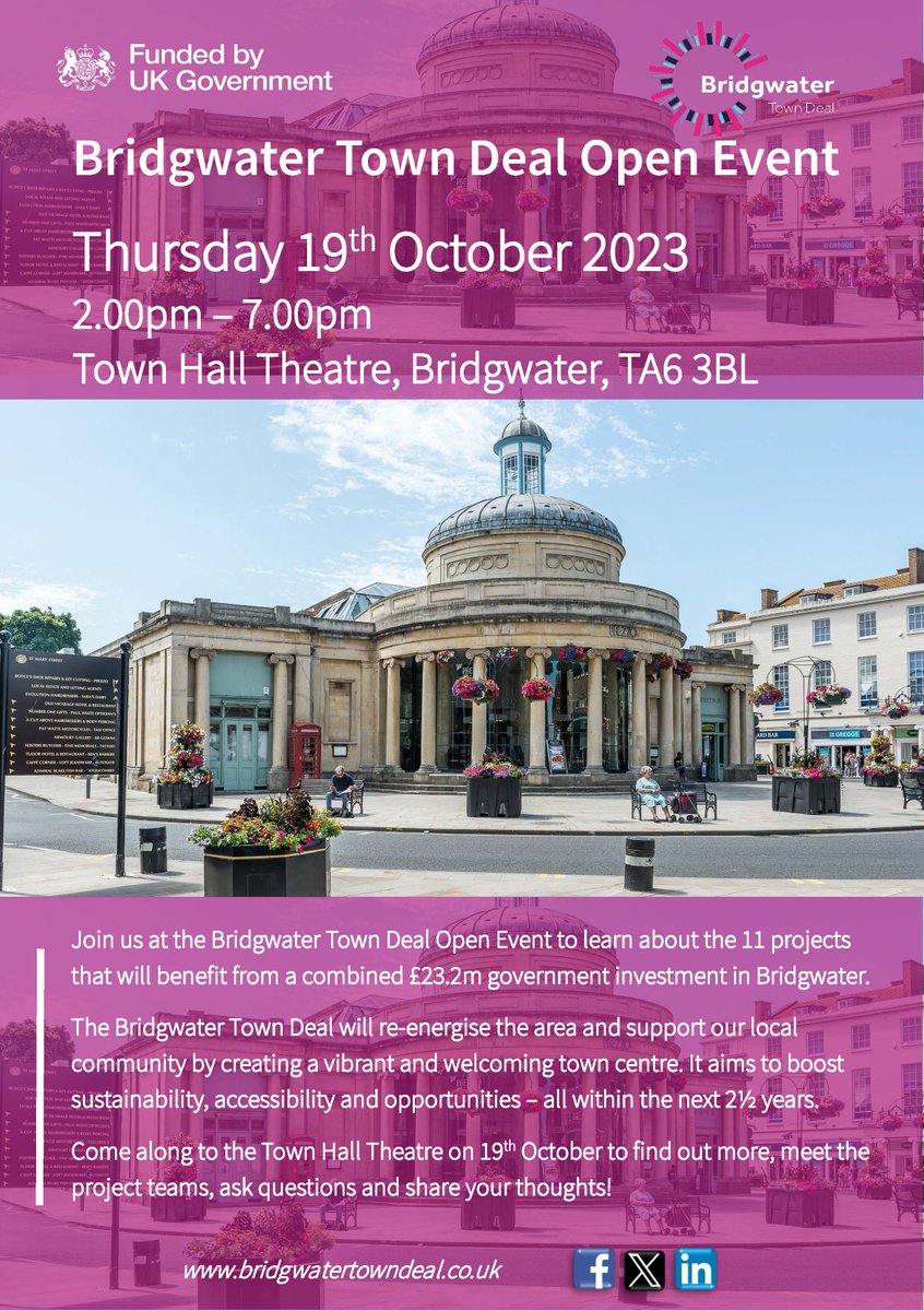 📢Today 2pm to 7pm 

Drop in and find out more ⬇️
Town Hall Theatre Bridgwater 

#bridgwater #townsfund #bridgwatertowndeal