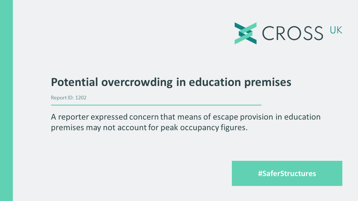 cross_safety's tweet photo. A reporter shared concerns with CROSS that means of escape provision in education premises may not account for peak occupancy figures.

See the full report: https://t.co/sOUnyQvgwV https://t.co/dOLWN2u9sL