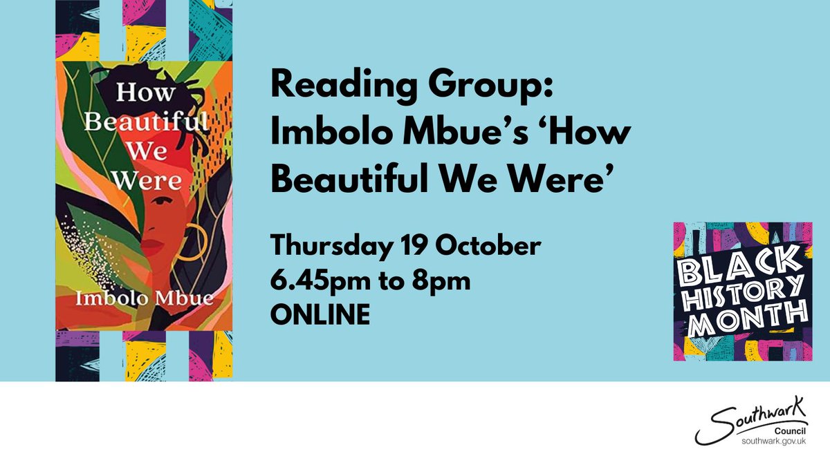 Tonight! Join #CanadaWaterLibrary 's adult reading group for an online discussion of 'How Beautiful We Were' by Imbolo Mbue. 
Follow the link below for joining information!

Thursday 19 October 2023
6.45pm to 8pm  
orlo.uk/rVHhT

#BlackHistoryMonth