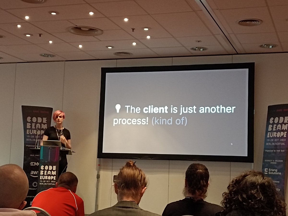 'The (web) client is just another process!' So simple, yet so true. A takeaway from applying the @elmlang architecture in @gleamlang from @hayleighdotdev at #CodeBEAM Berlin